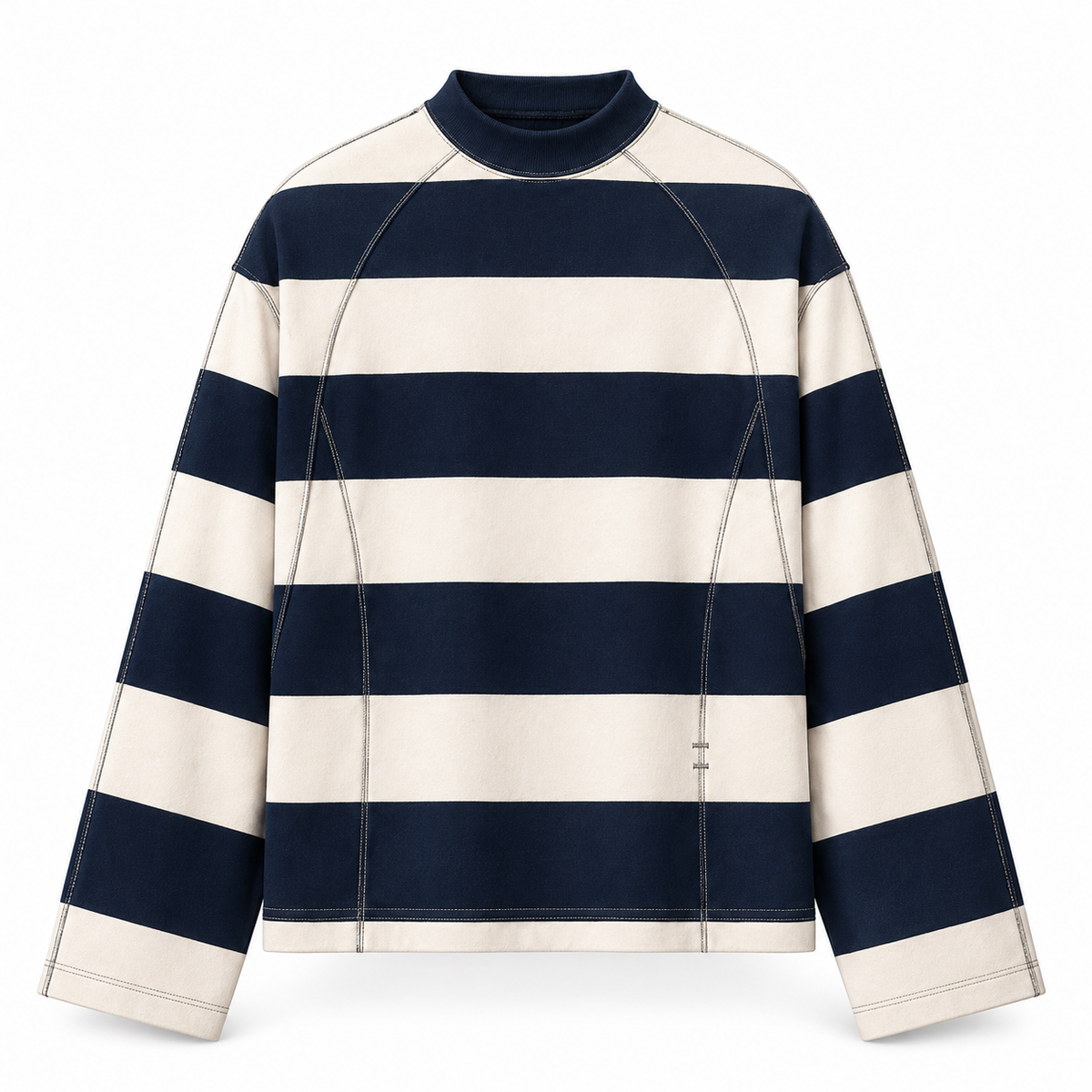 JURONOID Ivory Longsleeve Navy, Vorderansicht mit Kontrastnähten