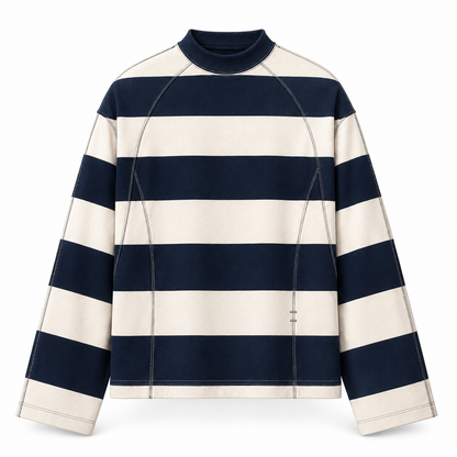JURONOID Ivory Longsleeve Navy, Vorderansicht mit Kontrastnähten