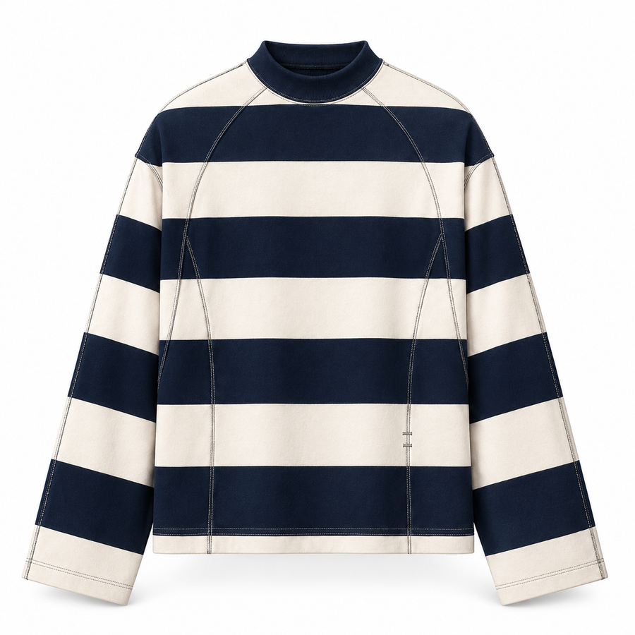 JURONOID Ivory Longsleeve Navy, Vorderansicht mit Kontrastnähten